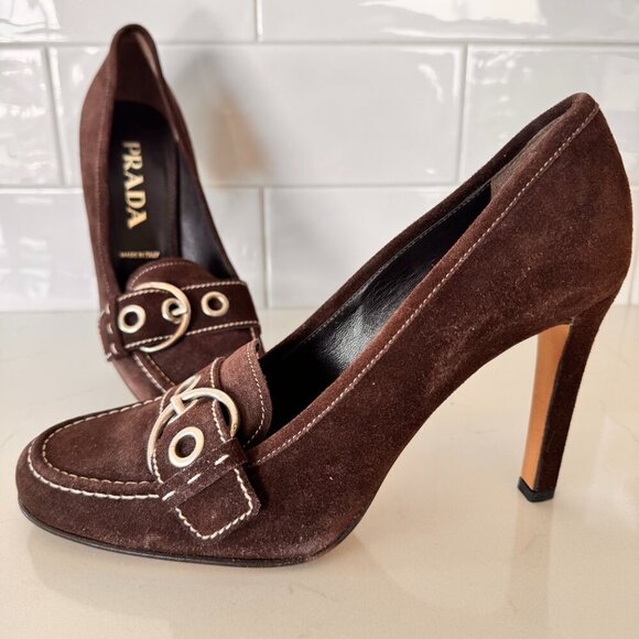 Vintage Prada Brown Suede Pumps - Picture 2 of 7